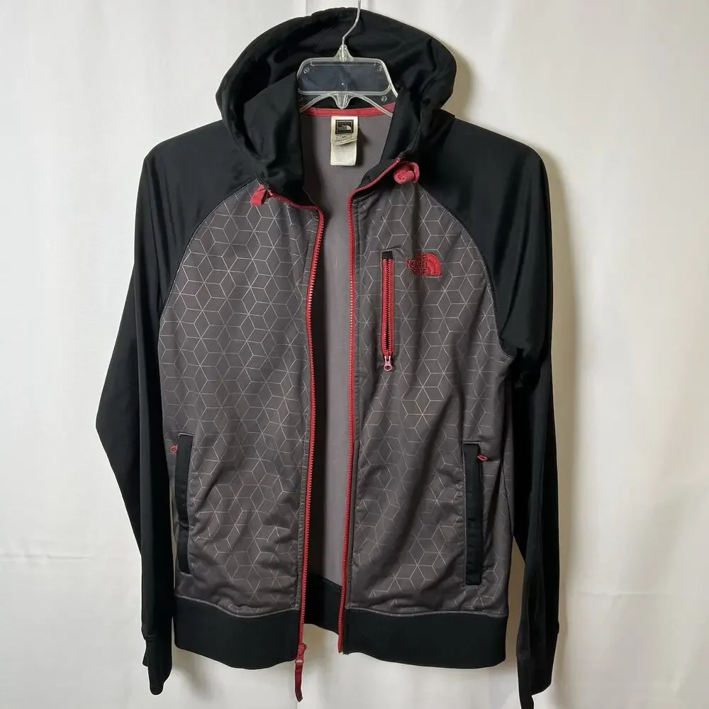The North Face Jacket Hoodie Fleece Men’s Size S Black Gray Hexagon Cube Grid